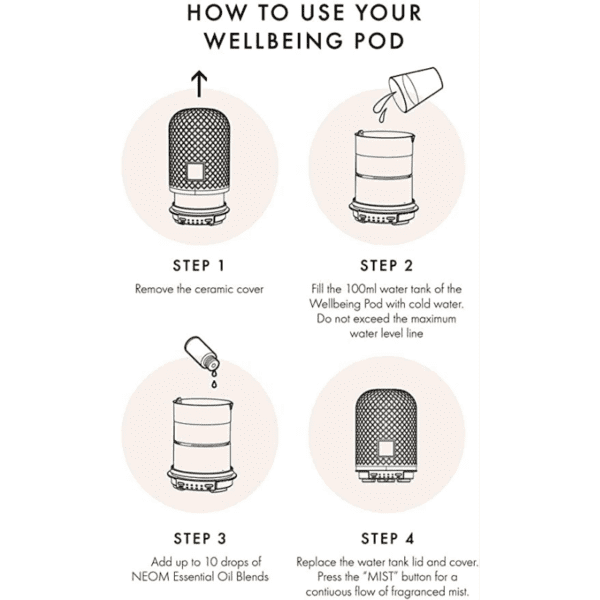 Learn how to operate your NEOM – Wellbeing Pod | Premium Ultrasonic Essential Oil Diffuser, a premium ultrasonic essential oil diffuser.